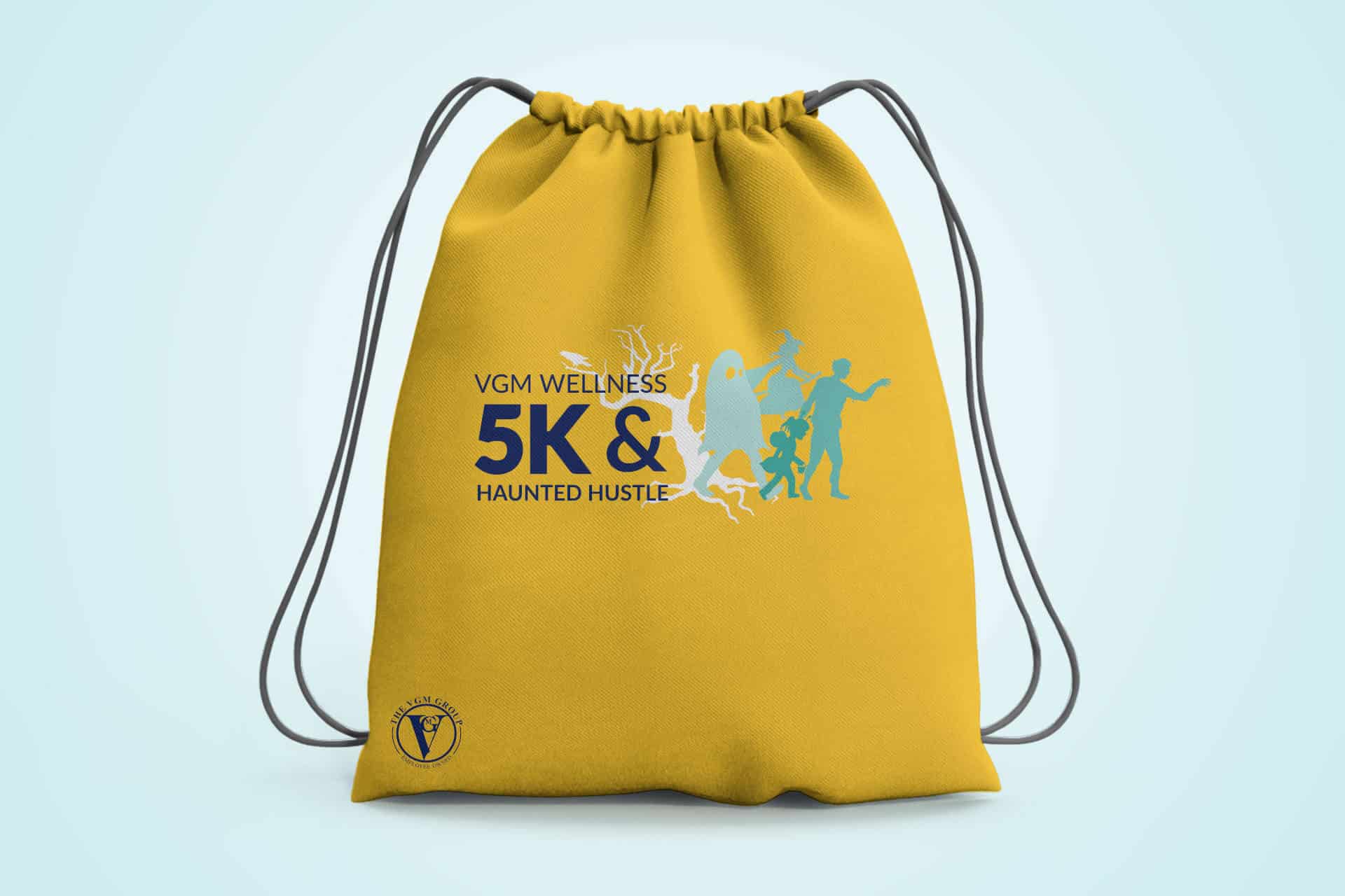 5K Graphic on Yellow Drawstring Bag